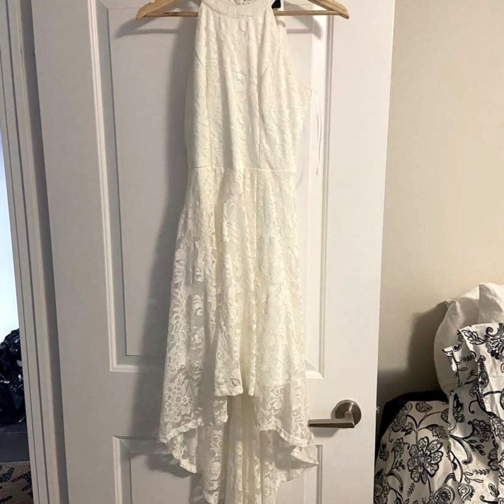 Halter Hi-Low Floral Lace Dress - Picture 2 of 3